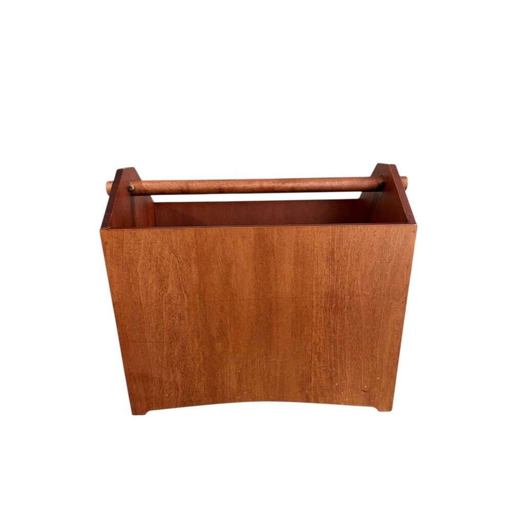 Pottery Barn Brown Wooden Magazine File Holder Organizer Decor Rare